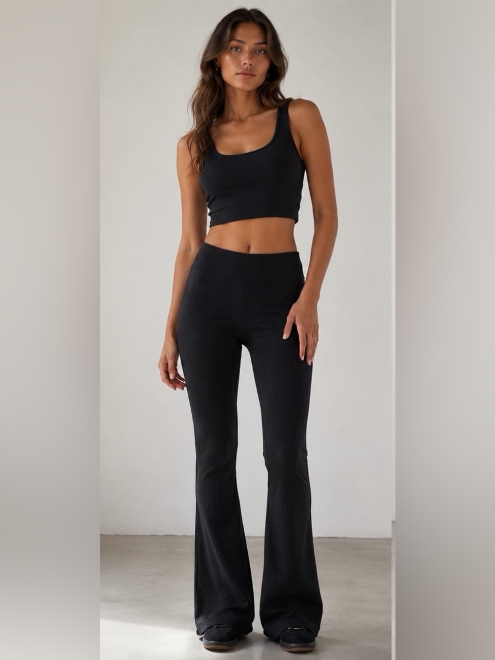 Zara Black Ribbed Boot-Cut Flare Pants